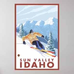 Affiches Skieur de neige de Downhhill - Sun Valley, Idaho