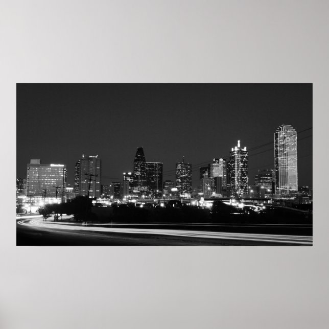 Affiches skyline de dallas la nuit (Devant)