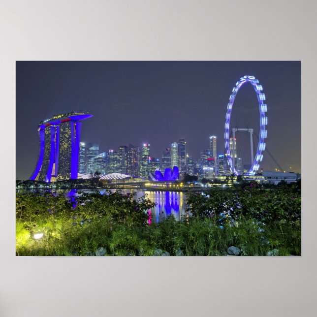 Affiches Skyline de Singapour par nuit (Devant)