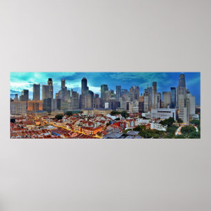 Affiches Skyline singapourien vue de Chinatown au coucher d