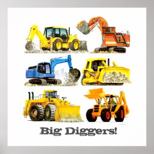 Affiches Slogan personnalisé Big Diggers Camions de constru
