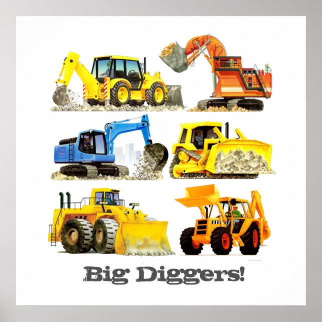 Affiches Slogan personnalisé Big Diggers Camions de constru (Devant)