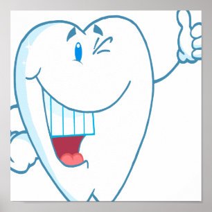 Affiches Smiling Propre Tooth Cartoon Caractère Thumbs Up.a