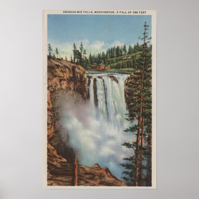 Affiches Snoqualmie Falls, WA - Vue des chutes au sommet (Devant)