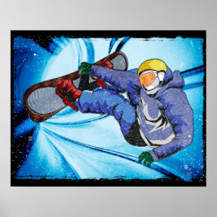 Affiches Snowboarder à Edgy Snowstorm
