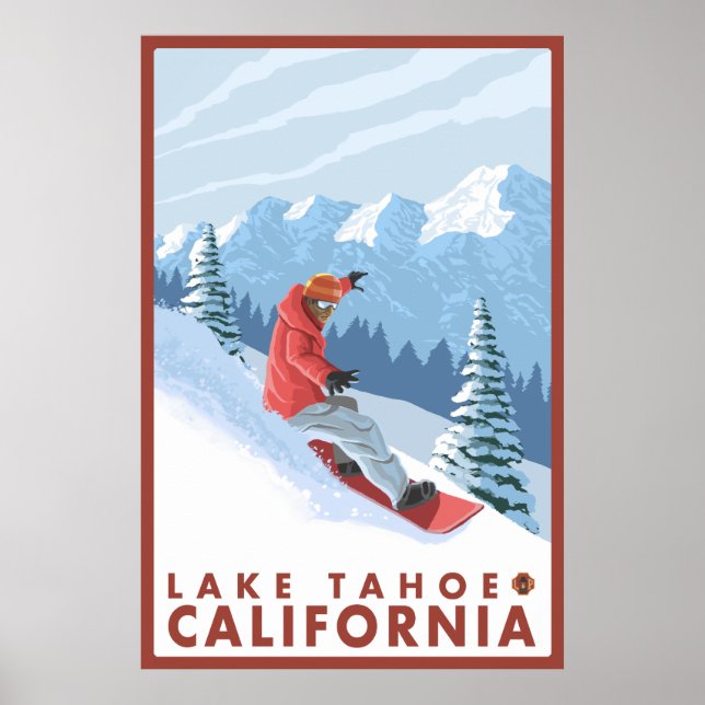 Affiches Snowboarder Scene - Lac Tahoe, Californie (Devant)