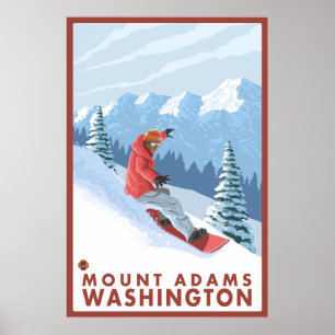 Affiches Snowboarder Scene - Mount Adams, Washington
