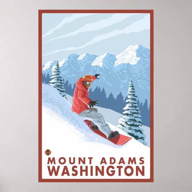Affiches Snowboarder Scene - Mount Adams, Washington (Devant)