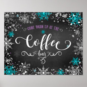 Affiches Snowflakes d'hiver Barre de café Panneau de table