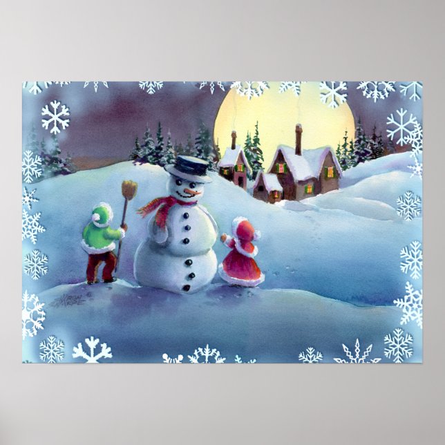 Affiches SNOWMAN & KIDS par SHARON SHARPE (Devant)
