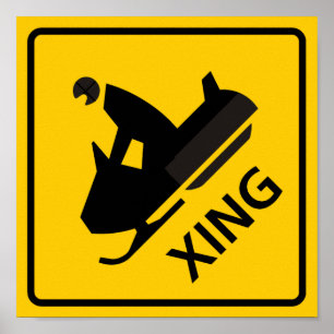 Affiches Snowmobile Crossing Highway Sign