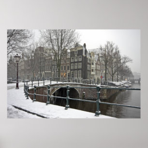 Affiches Snowy Amsterdam dans la Pays-Bas en hiver
