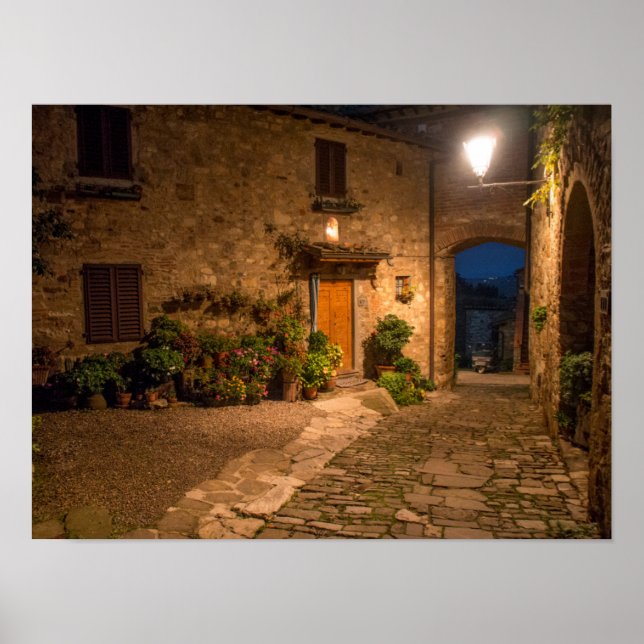 Affiches Soirée dans l'ancienne ville à flanc de colline (Devant)