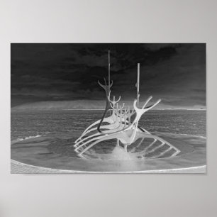 Affiches Soleil Voyager Sculpture, Islande, Reverse B/W
