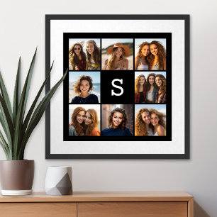 Affiches Solid Black Photo Collage Custom Monogram
