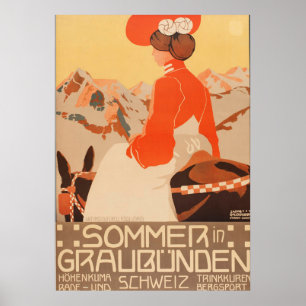 Affiches Sommer et courrier de Vintage voyage de Graubunden