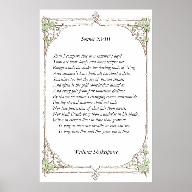 Affiches Sonnet # 18 par William Shakespeare (Devant)