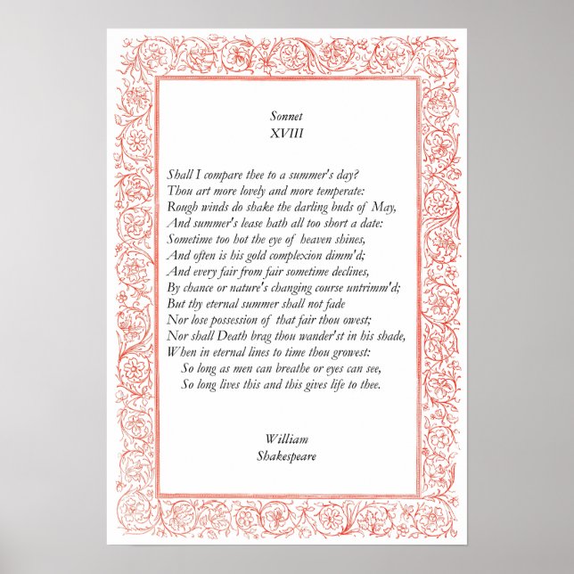 Affiches Sonnet # 18 par William Shakespeare (Devant)