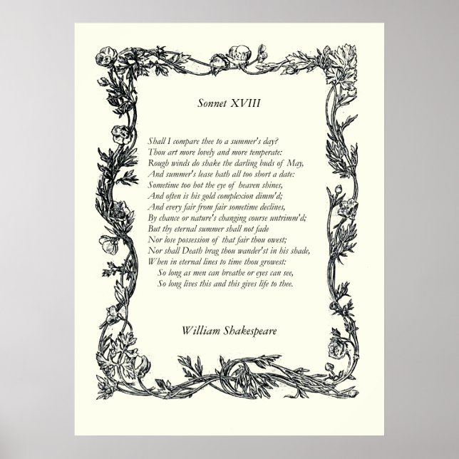Affiches Sonnet # 18 par William Shakespeare (Devant)