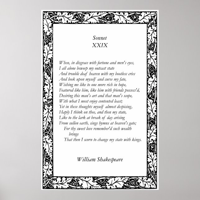 Affiches Sonnet # 29 par William Shakespeare (Devant)