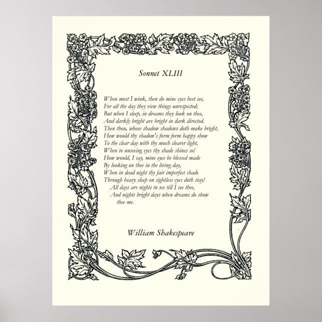 Affiches Sonnet # 43 par William Shakespeare (Devant)