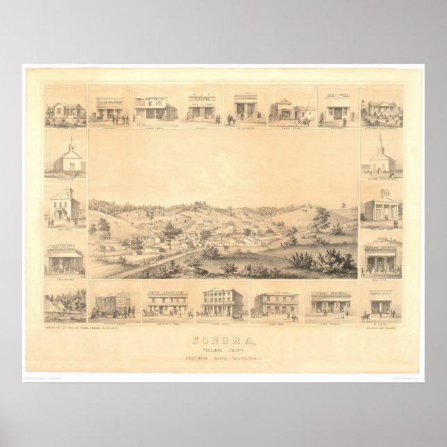Affiches Sonora, CA. Carte panoramique 1854 (1647A) - Resta (Devant)