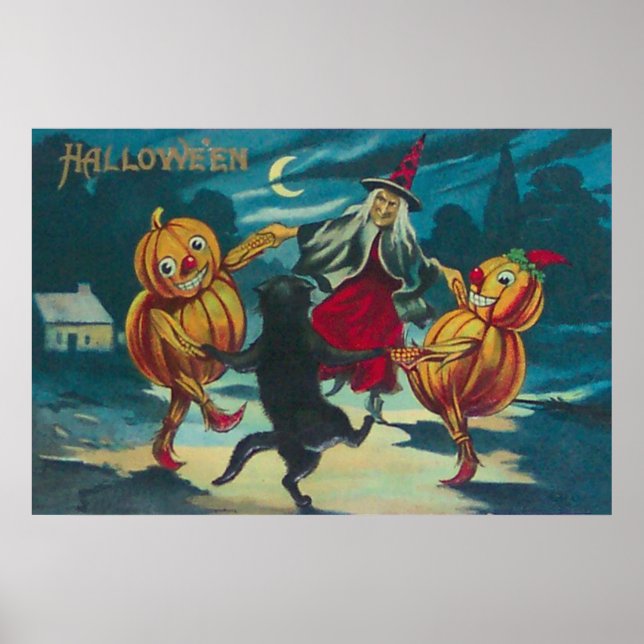 Affiches Sorcière dansante Jack O' Lantern Monstre Chat Noi (Devant)