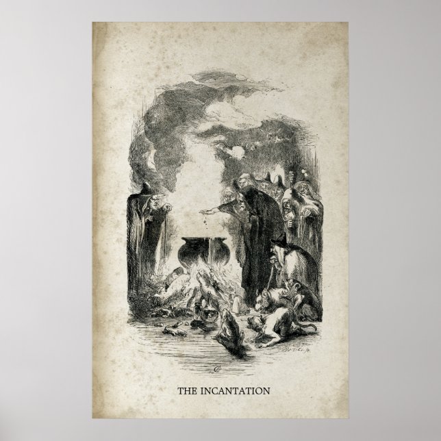 Affiches Sorcières Vieux Halloween sorcière Cauldron Incant (Devant)