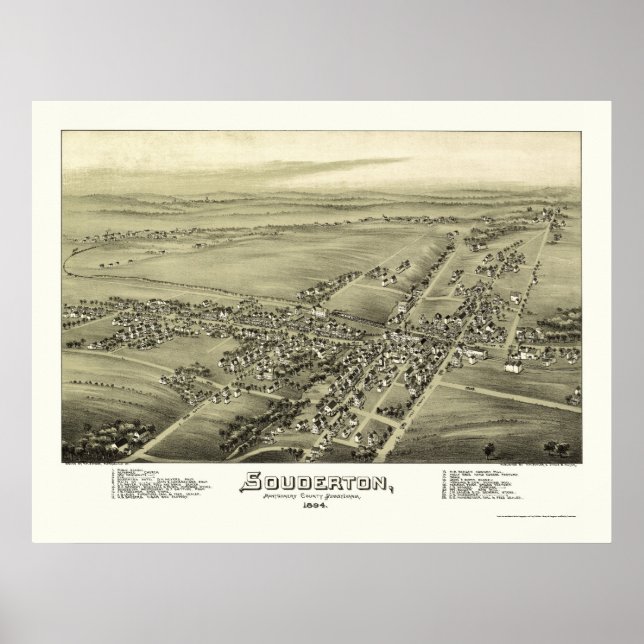 Affiches Souderton, PA Carte panoramique - 1894 (Devant)