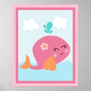 Affiches Sous l'affiche mer/fille/baleine/art rose