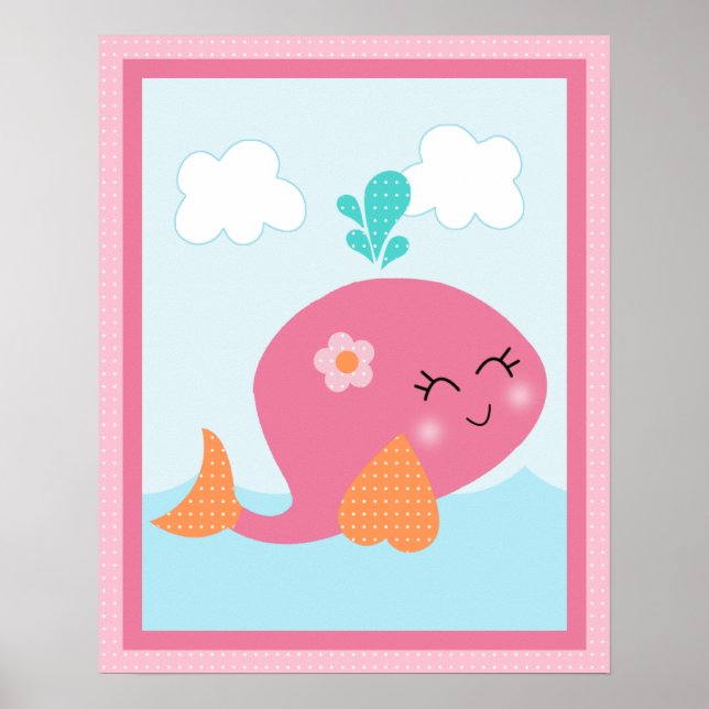 Affiches Sous l'affiche mer/fille/baleine/art rose (Devant)