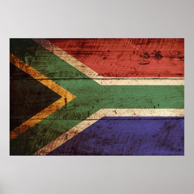 Affiches South Africa Flag on Old Wood Grain (Devant)