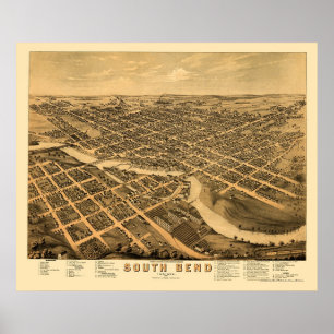 Affiches South Bend, IN Panoramic Map - 1874
