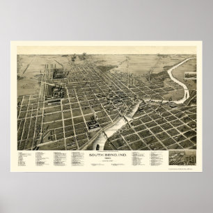 Affiches South Bend, IN Panoramic Map - 1890