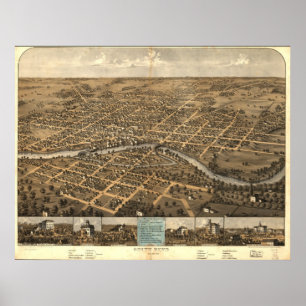 Affiches South Bend Indiana 1866 Antique Panoramic Map