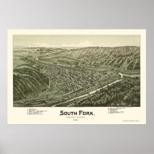 Affiches South Fork, carte panoramique de PA - 1900