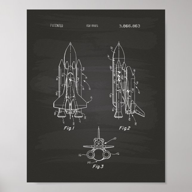 Affiches Space Shuttle 1975 Patent Art - Chalkboard (Devant)