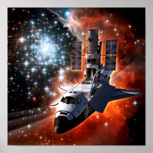 Affiches Space Shuttle Atlantis Hubble Telescope Artwork