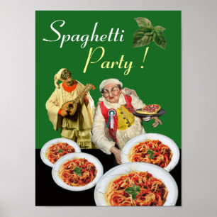 Affiches SPAGHETTI PARTY Chef italien et Pulcinella Green