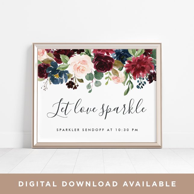 Affiches Sparkler Sendoff du Mariage à fleurs rayonnantes (Créateur téléchargé)