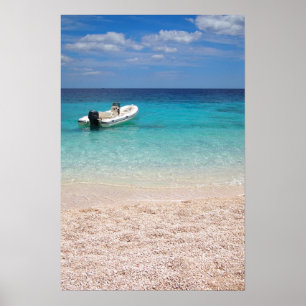 Affiches Speedboat dans l'affiche bleue de la mer
