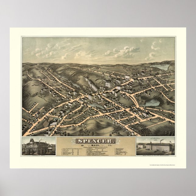 Affiches Spencer, MA Carte panoramique - 1877 (Devant)