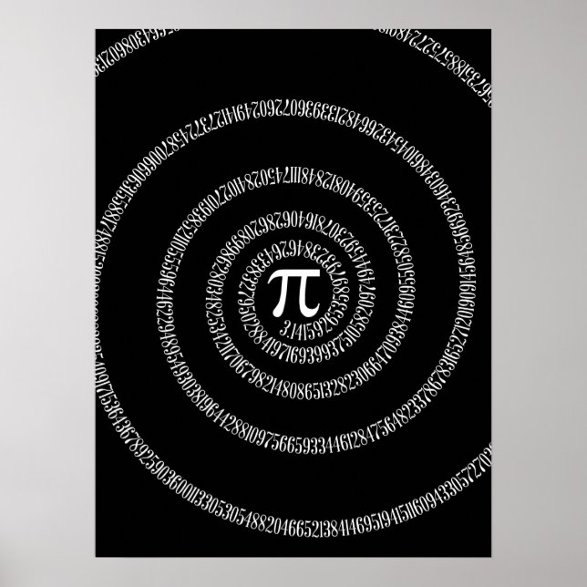 Affiches Spirale pour la typographie de Pi sur Noir (Devant)
