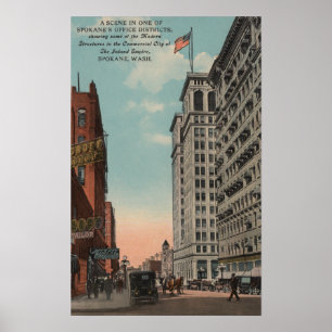 Affiches Spokane, WA - Vue du centre-ville avec Horsecarts