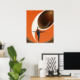 Affiches Sports vintages, footballeur qui frappe le ballon