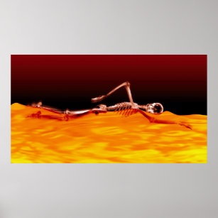 Affiches Squelette à rayons X nager dans le lac de feu