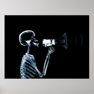 AFFICHES SQUELETTE X-RAY SUR MEGAPHONE - BLEU