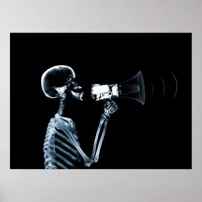 AFFICHES SQUELETTE X-RAY SUR MEGAPHONE - BLEU (Devant)