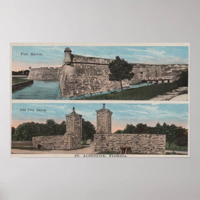 Affiches St. Augustine, FL - Vue de Ft. Marion & City (Devant)