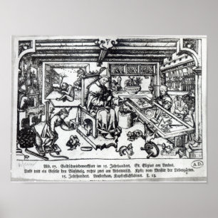 Affiches St Eligius en tant qu'orfèvre dans son atelier